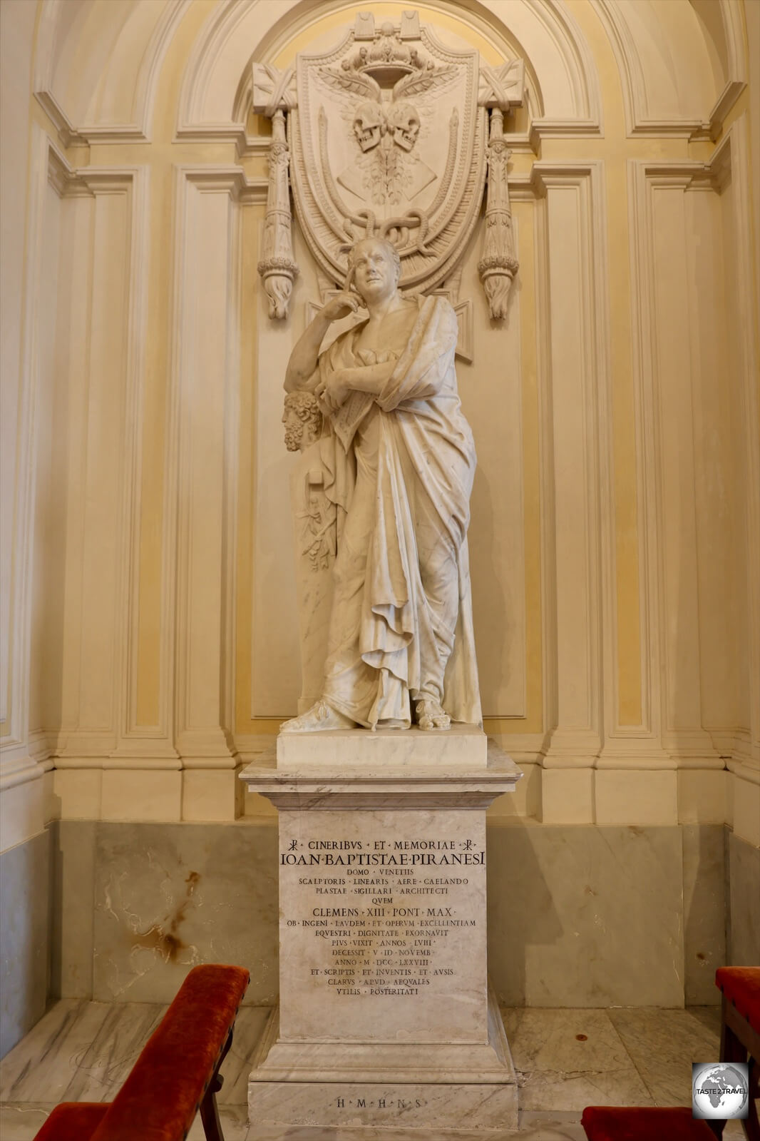 Funeral Monument of Giovanni Battista Piranesi inside Santa Maria del Priorato at the Magistral Villa.