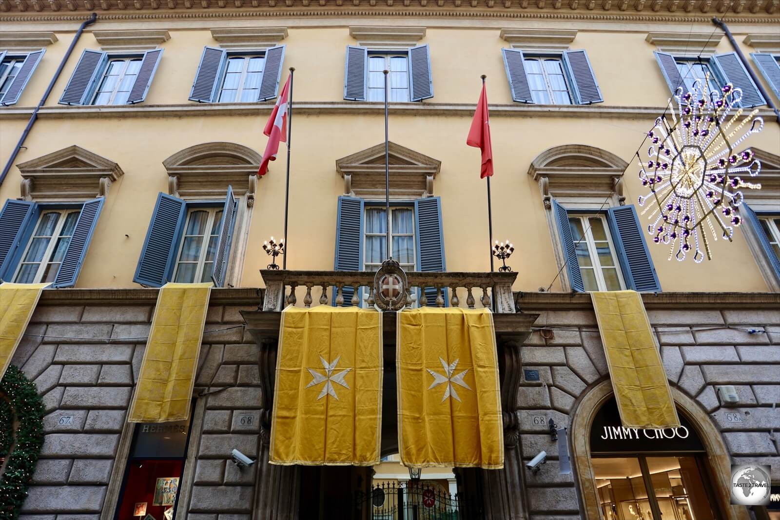 The Magistral Palace (Palazzo Malta) serves as the headquarters and seat of government for the Sovereign Military Order of Malta.