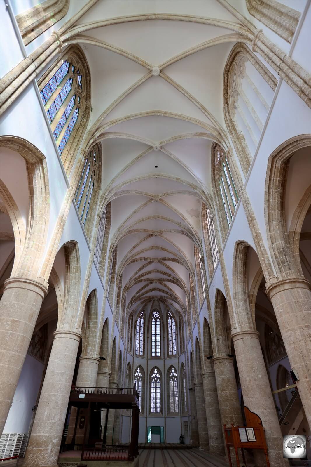 A view of the vaulted ceiling inside Lala Mustafa Pasha Mosque.