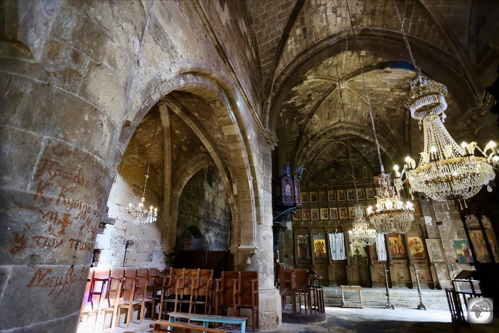 A view of the interior of Ayia Asprophorusa church at Bellapais Abbey.