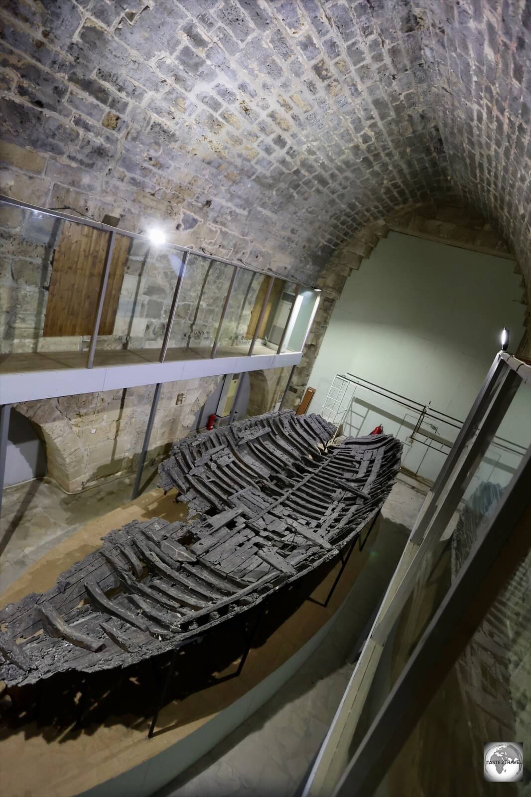 The recovered wooden hull of the Greek merchant ship which sunk in 300 BC.