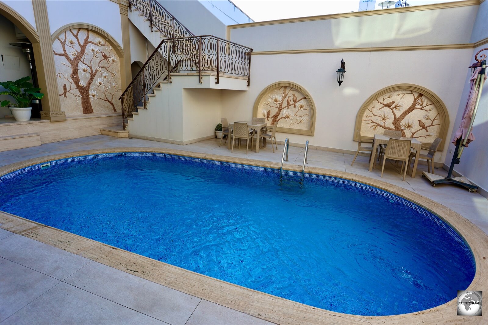 The pool and breakfast area at the Sofia Boutique Hotel in Kyrenia.
