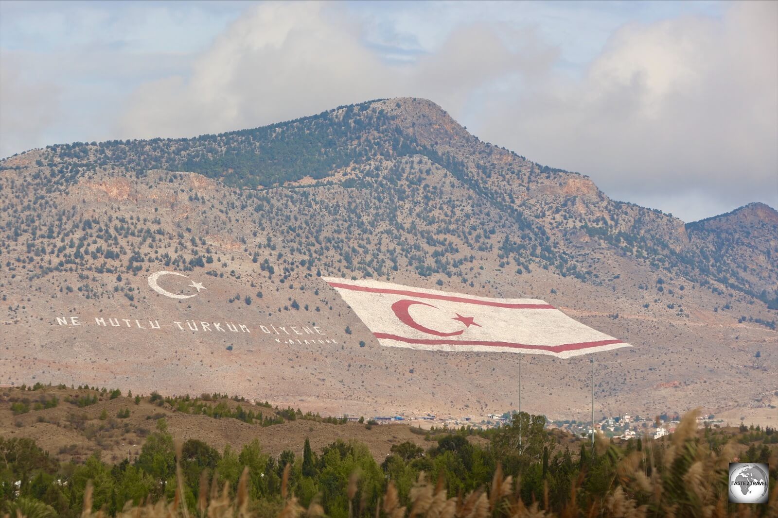 Located on the slopes of the Kyrenia Mountains, a giant flag of Northern Cyprus covers an area of four football fields, and is clearly visible from the Greek side of the island.