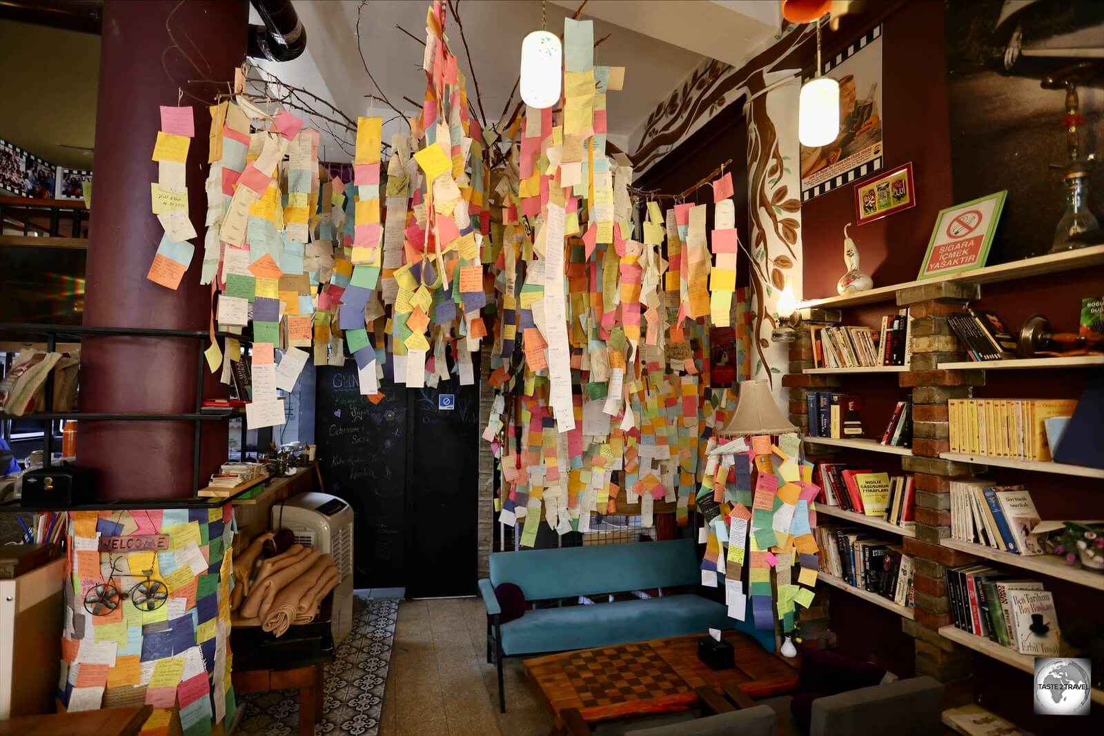 The interior of a colourful café in the old town of North Nicosia.