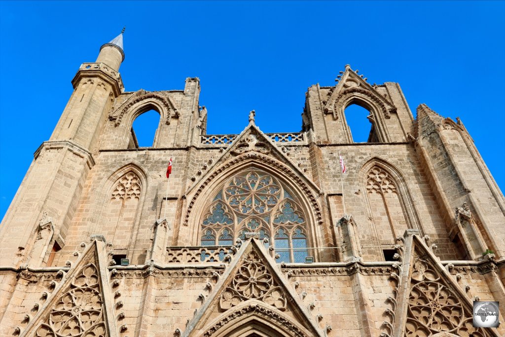 Note the minaret in place of the original bell tower. Consecrated in 1328, St. Nicholas cathedral was converted into a mosque after the Ottoman Empire captured Famagusta in 1571.