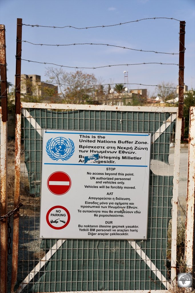 A sign in Nicosia old town warns against entering the UN Buffer zone.