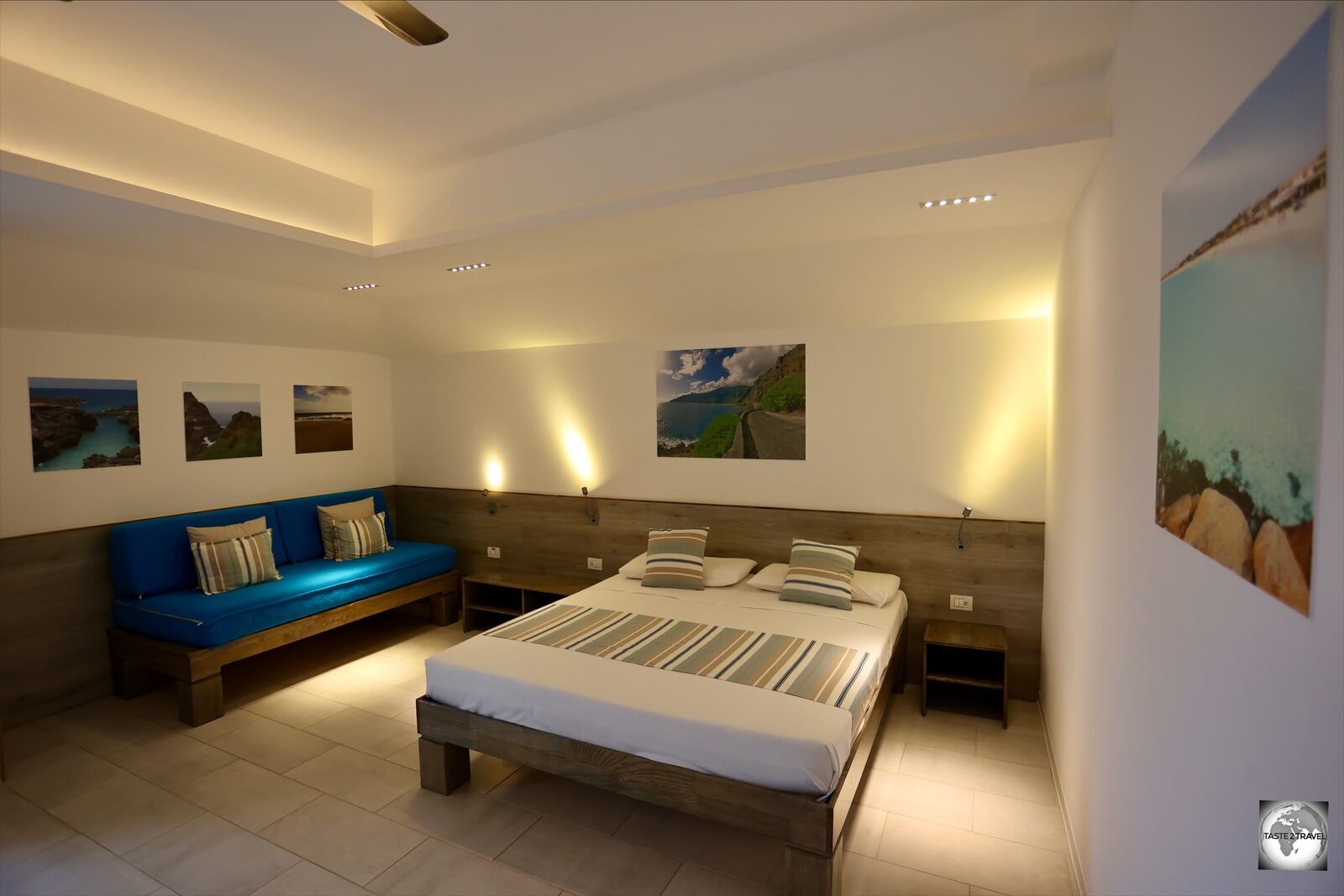 My beautifully designed room at the Hotel Sobrado in Santa Maria, Sal.