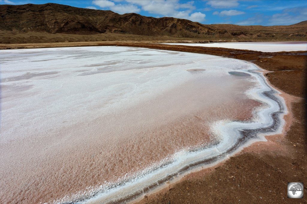 A view of the 'Salinas de Pedra de Lume', a salt mine located inside a volcanic crater.