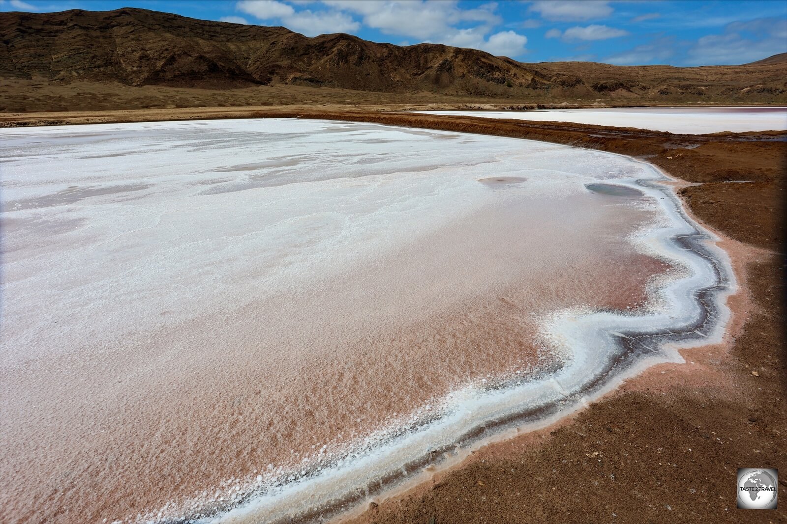 A view of the <i>Salinas de Pedra de Lume</i>, a salt mine located inside a volcanic crater.