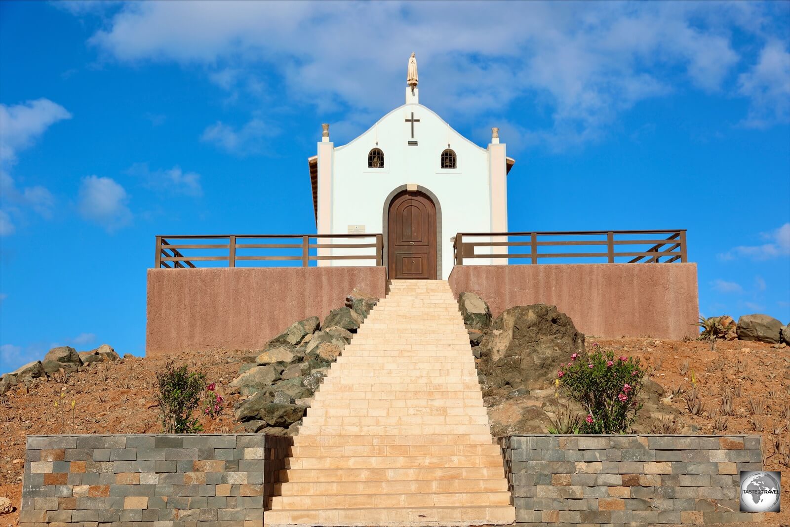 Capela de Nossa Senhora de Fátima overlooks the rugged north-west coast of Boa Vista Island.
