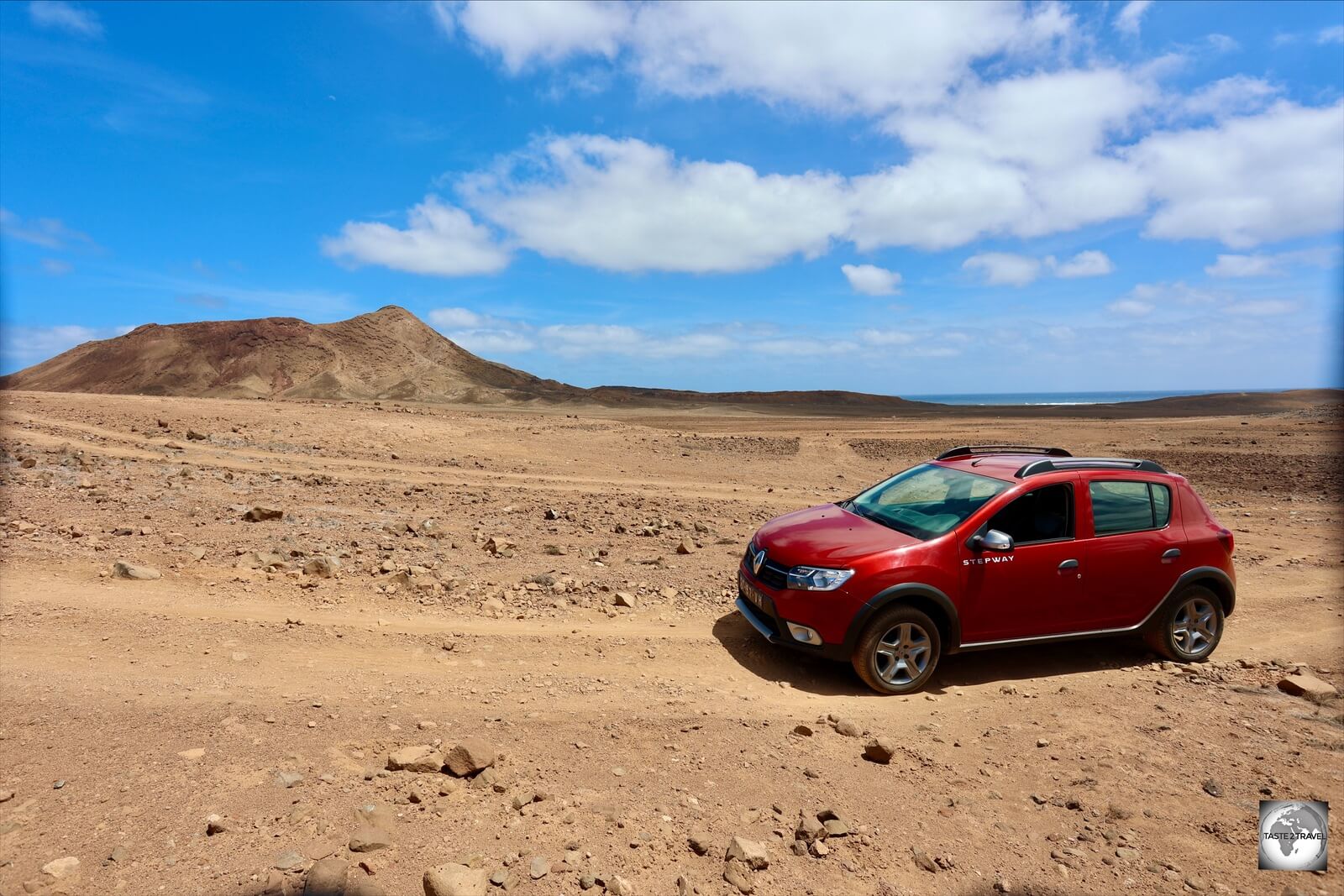 Exploring rugged Sal Island in my rental car.