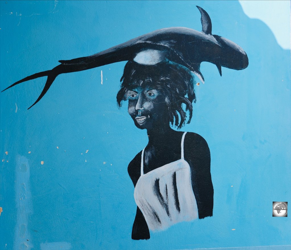 Artwork on the wall of the fish market in Sal Rei, Boa Vista.