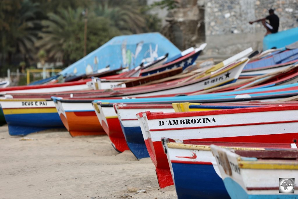 Fishing boats on the beach at Tarrafal, Santiago Island.
