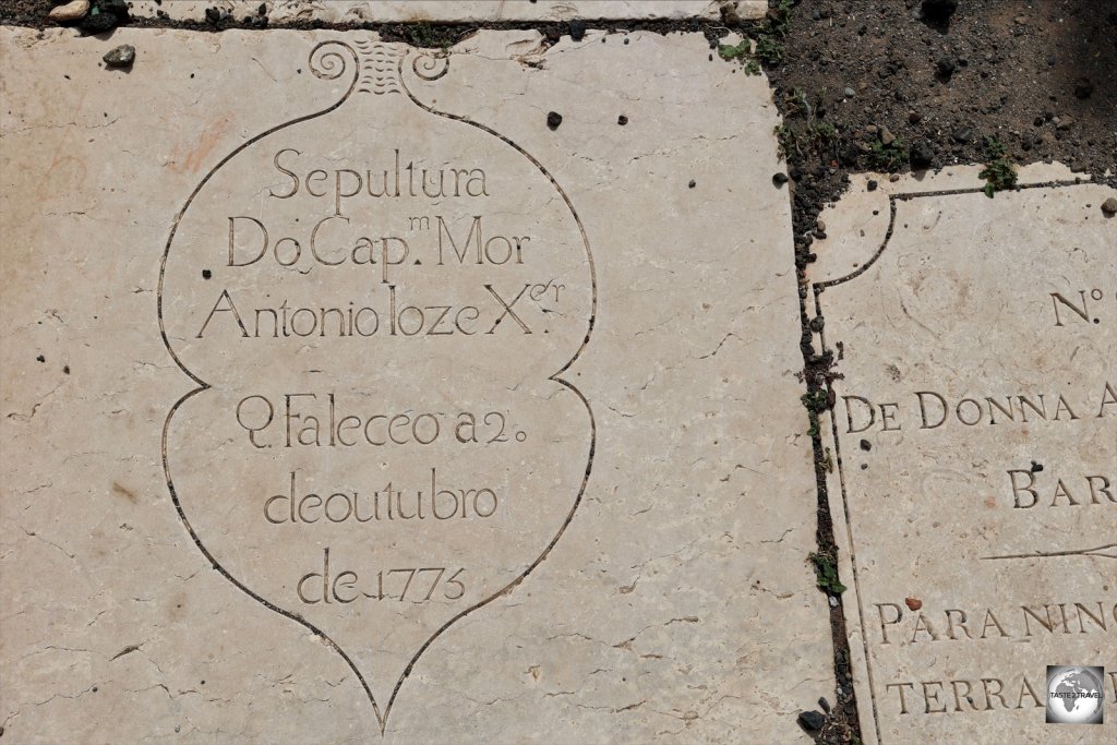 A tombstone dated from 1775 inside the former Sé Catedral, Cidade Velha.