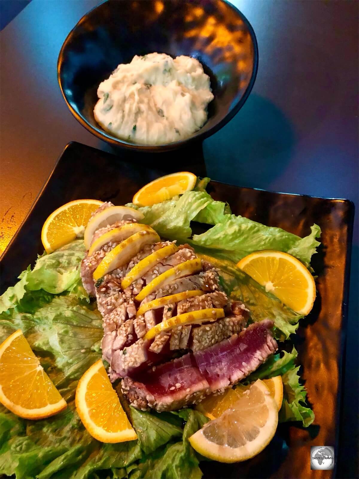 Truly divine! A slightly seared tuna steak at Palm Beach restaurant in Santa Maria.