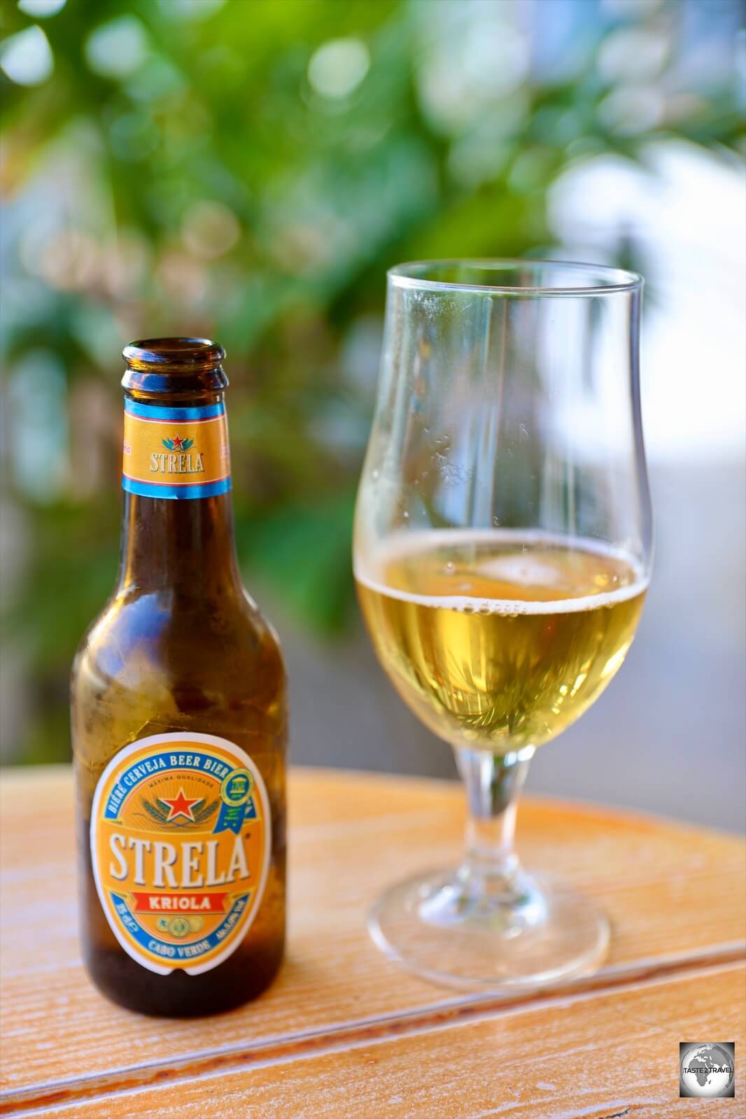 Enjoying a Strela beer at the rooftop bar at Cambar d'Sol in Sal-Rei.