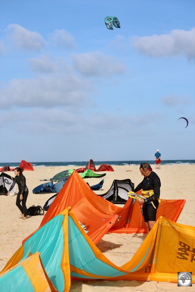 Kite surfers at Kite beach, Sal Island.