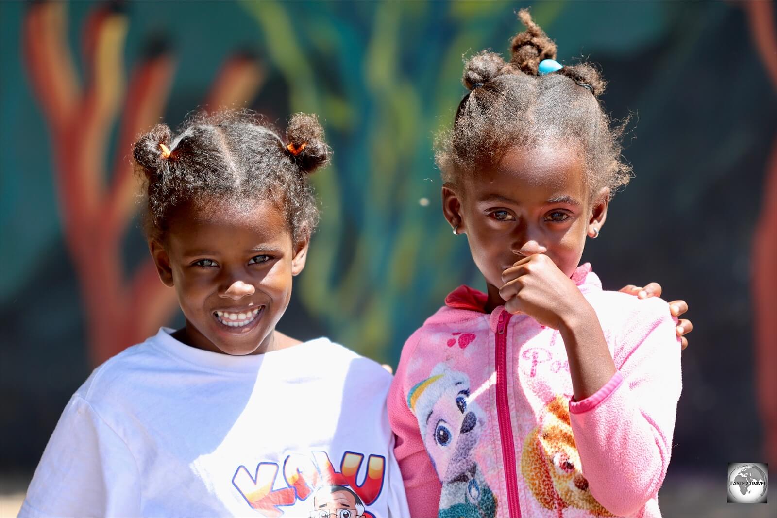 Young girls on the island of Santiago. The children of Cape Verde love being photographed.