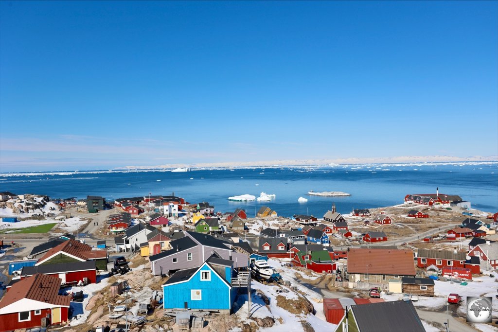 The view over Ilulissat and Disko Bay from the rooftop of the Best Western Hotel.