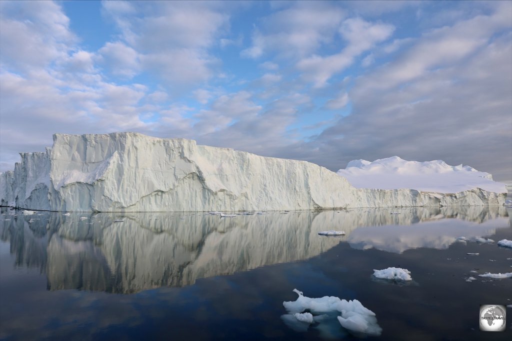 Giant icebergs block the entrance to the Ilulissat Icefjord.