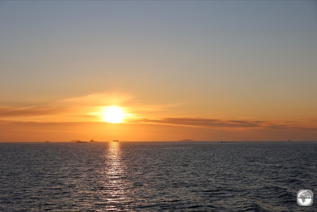 The midnight sun, as seen from the deck of the Sarfaq Ittuk, near Aasiaat,