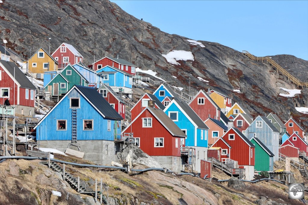 Colourful houses in the remote settlement of Kangaamiut.
