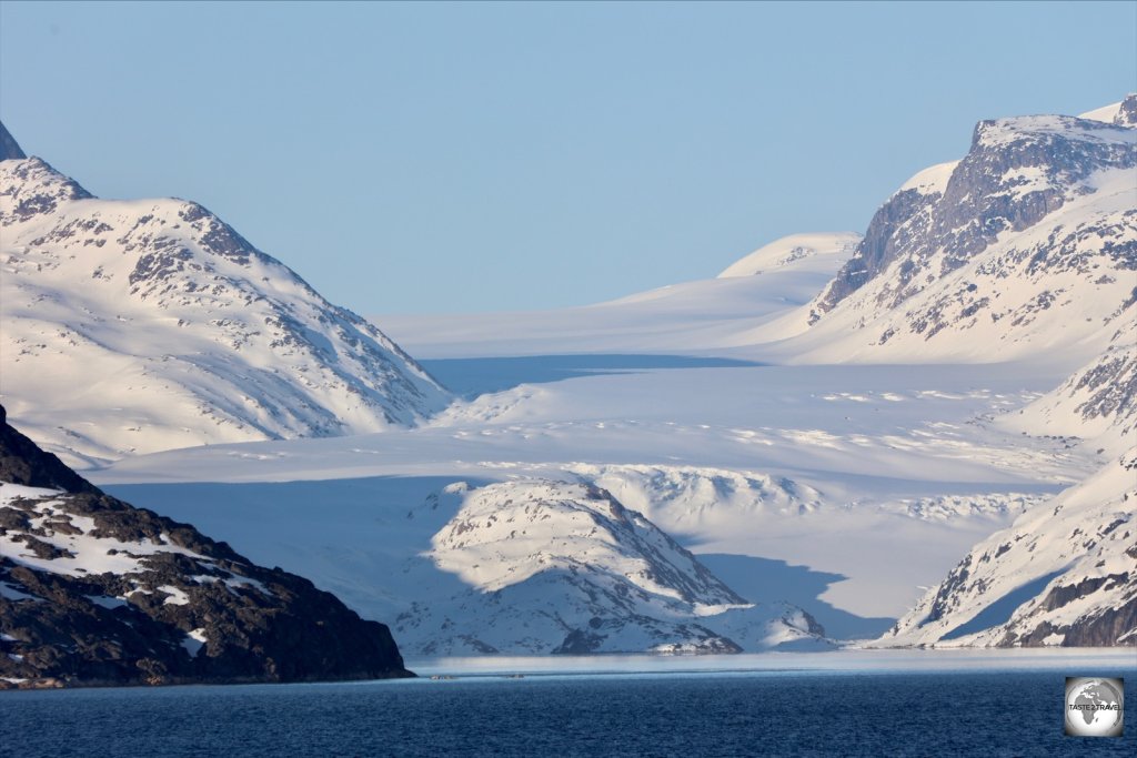 A view of one of the hundreds of glaciers which line the coast of Greenland.