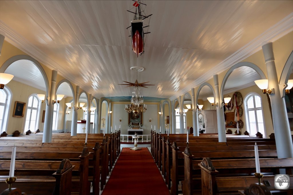The interior of the Church of Our Saviour in Qaqortoq.