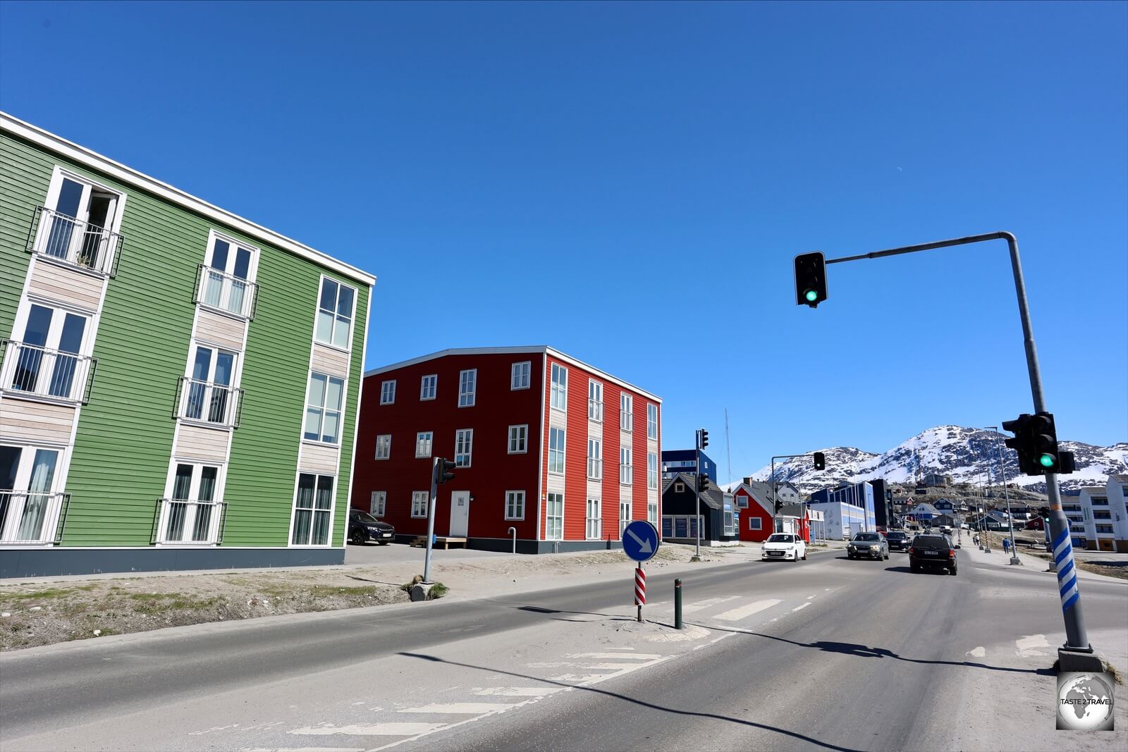 There are just three sets of traffic lights on Greenland - all are located alongside each other, on the main street of Nuuk.