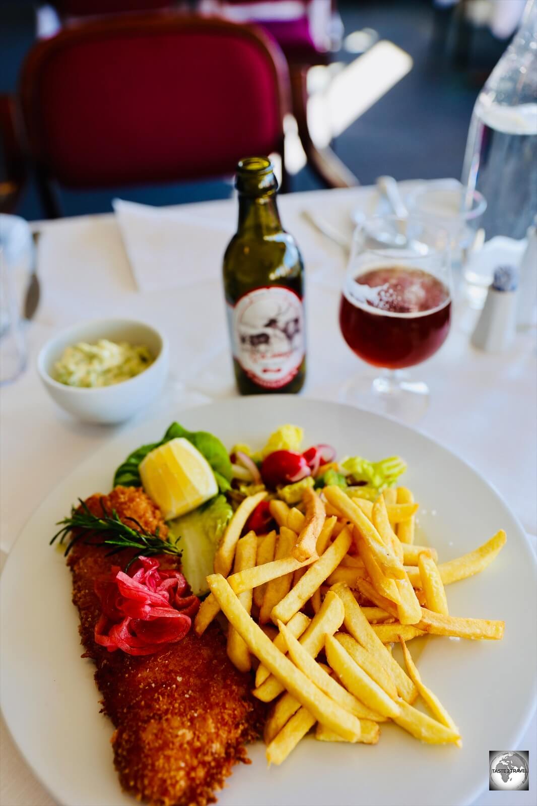 Very tasty! Crumbed Atlantic redfish with French fries and salad at the Hotel Narsarsuaq restaurant.