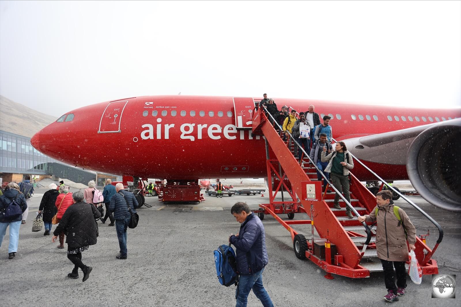 Fresh off my flight from Copenhagen, and greeted by summer snow at Kangerlussuaq Airport.