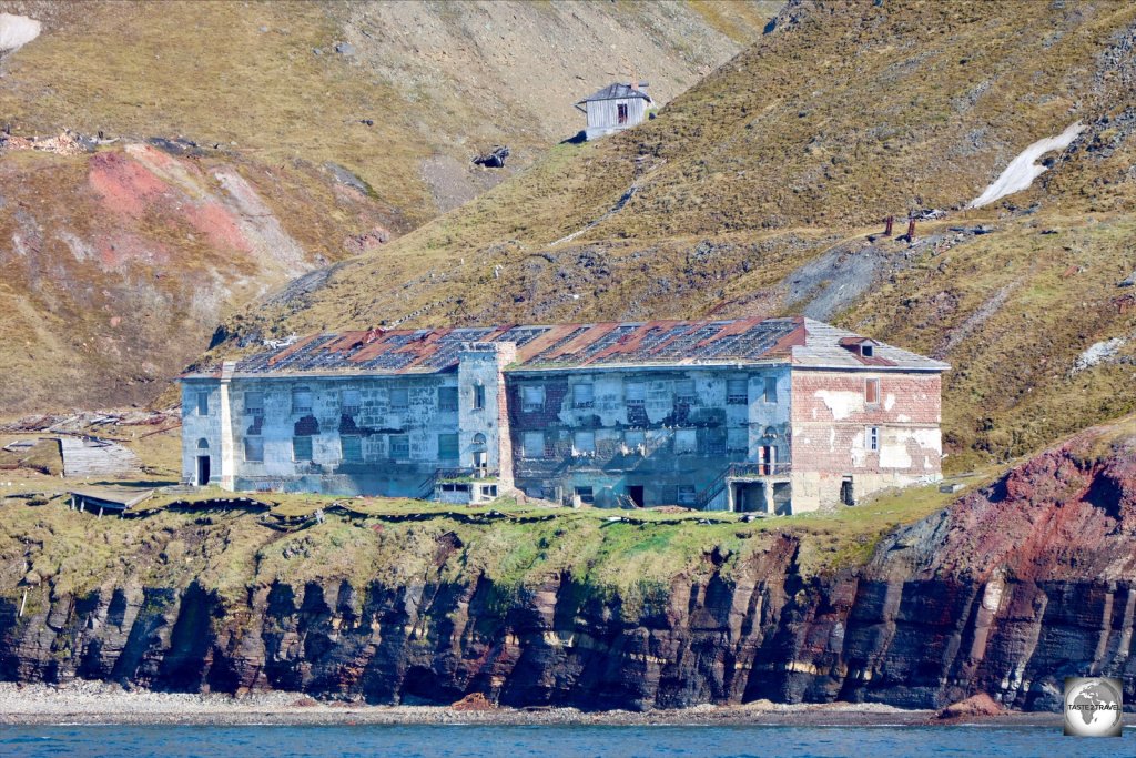 Abandoned buildings in the Russian settlement of Grumant.