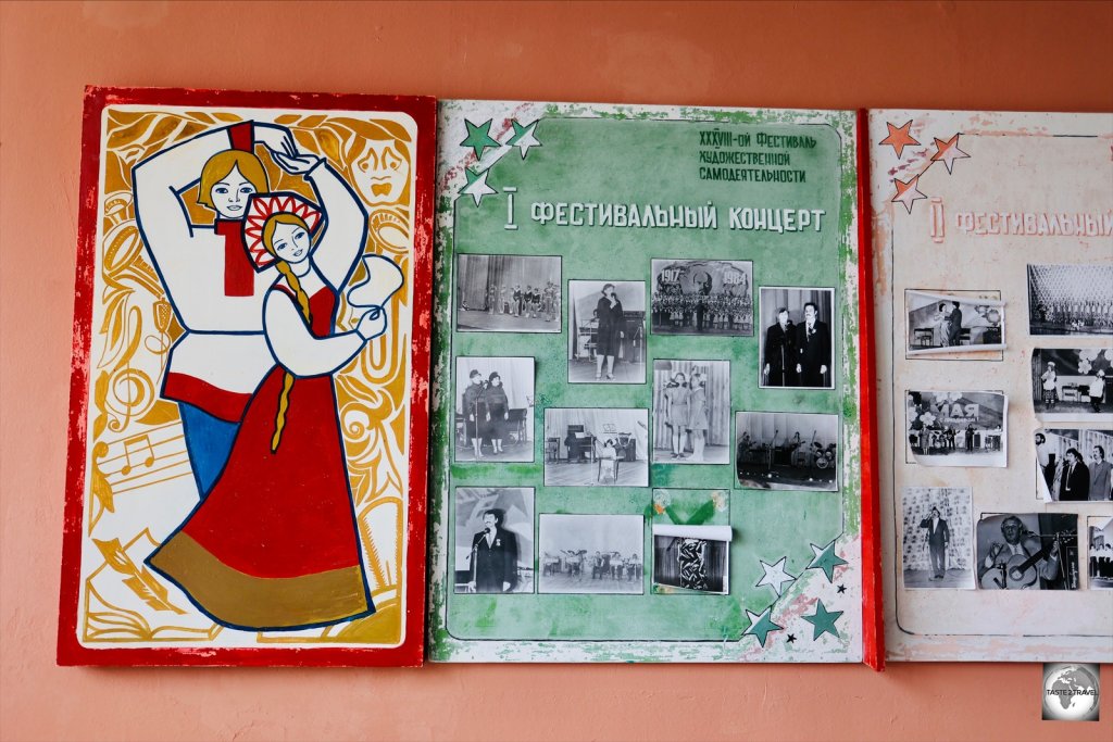 Community noticeboard, frozen in time, in the former Soviet mining town of Pyramiden.
