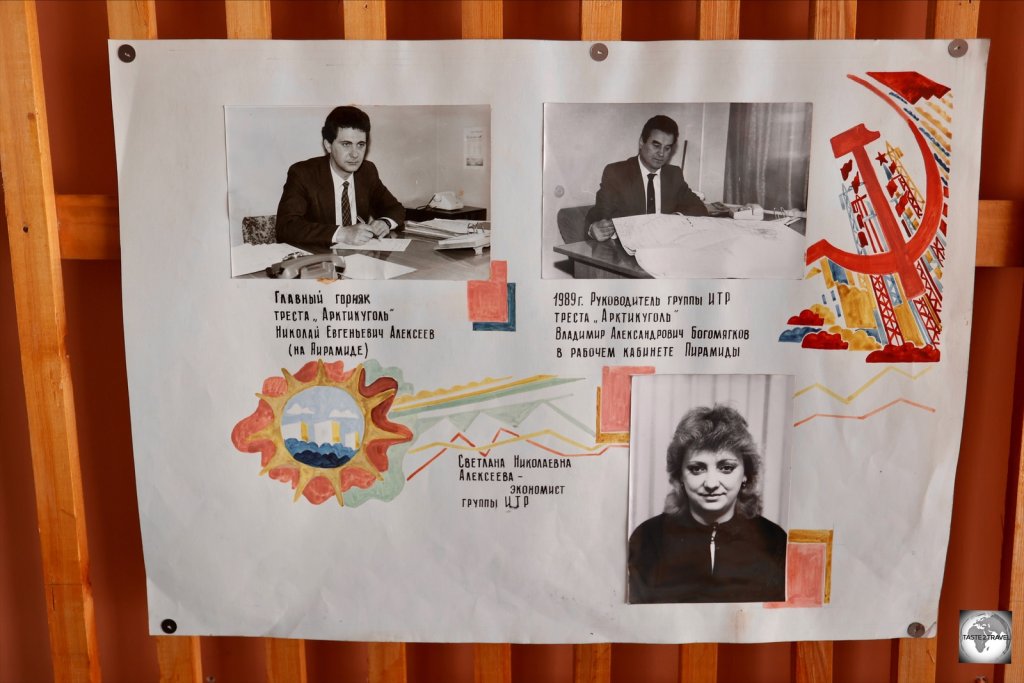 Notices on the community notice board inside the cultural centre at Pyramiden.
