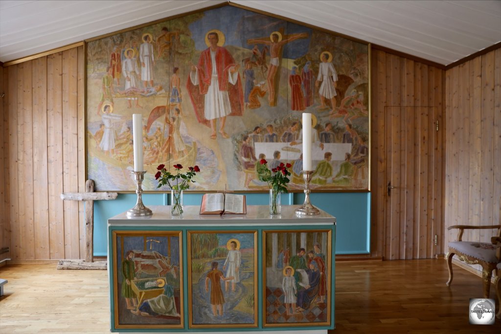 The altar inside Svalbard church.