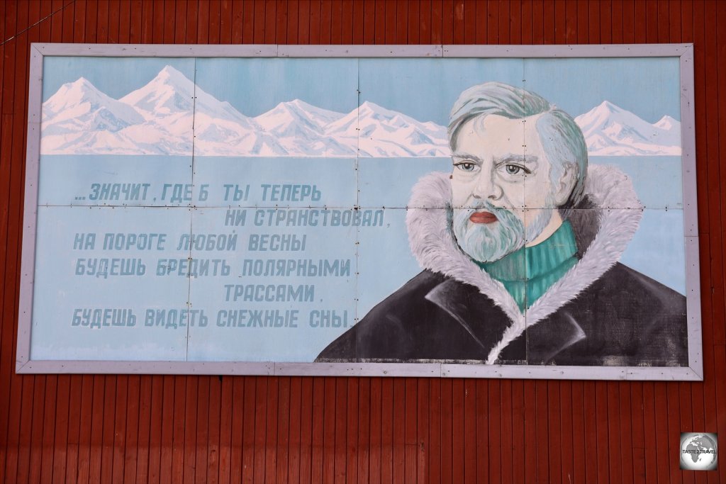 Artwork adorns the side of the abandoned workers' cafeteria buildiing in Barentsburg.