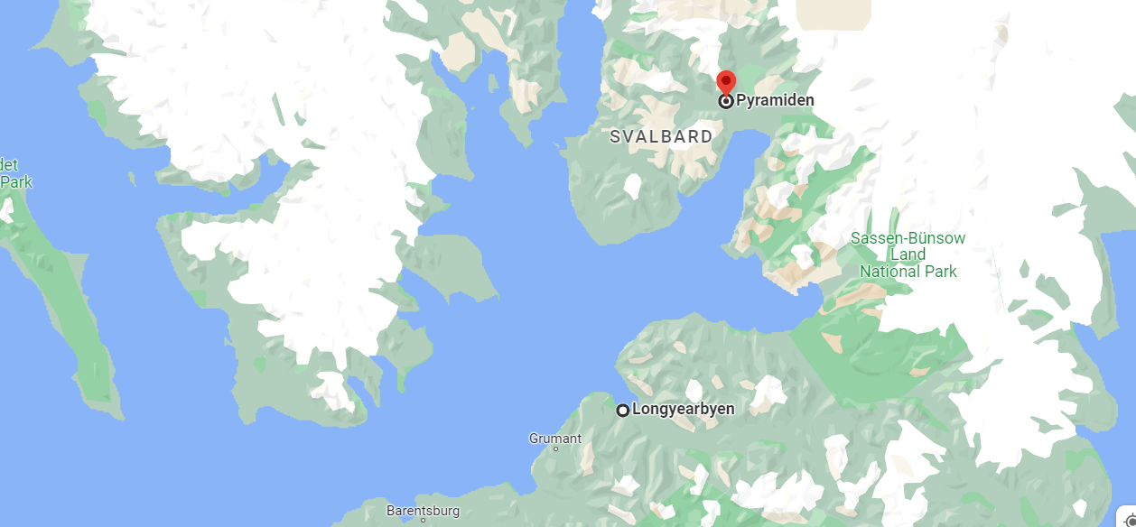 The abandoned Russian mining town of Pyramiden lies 50 km north of Longyearbyen.