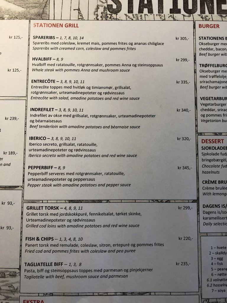 Restaurant Stationen offers a selection of international and Norwegian cuisine.