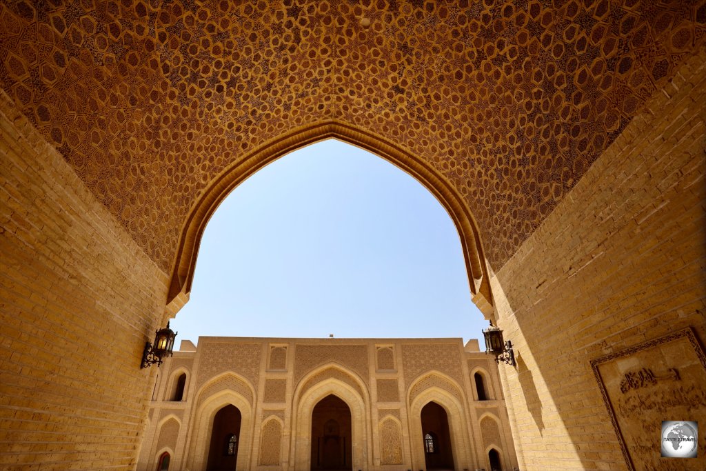 A view of the main entrance to the Mustansiriya Madrasah.
