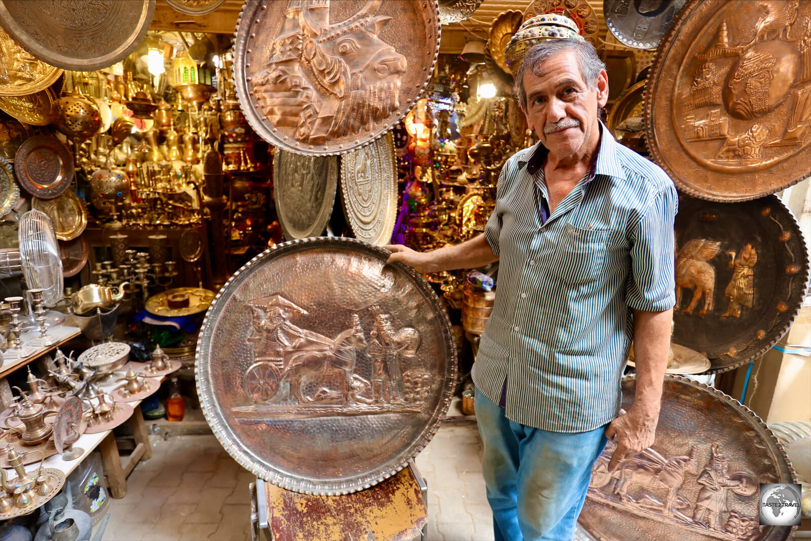 A friendly copper merchant at the Al-Safafeer copper market in Baghdad.