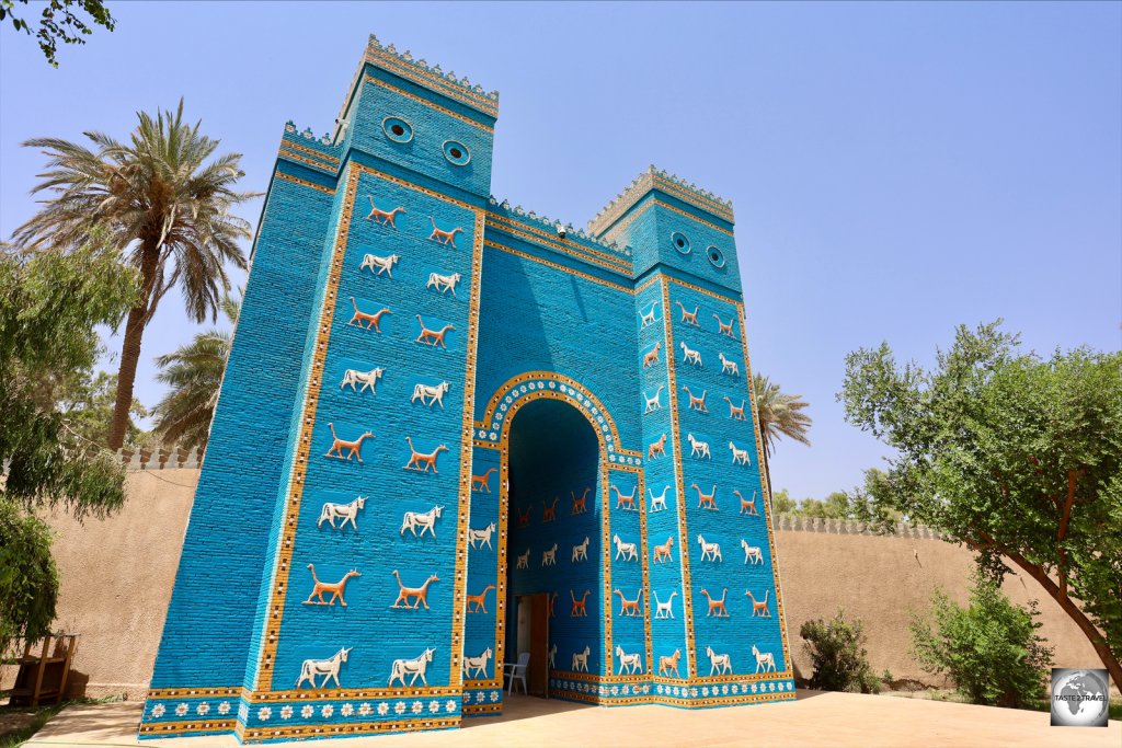 The very garish Ishtar gate at Babylon, a modern reproduction ordered by Saddam Hussein.