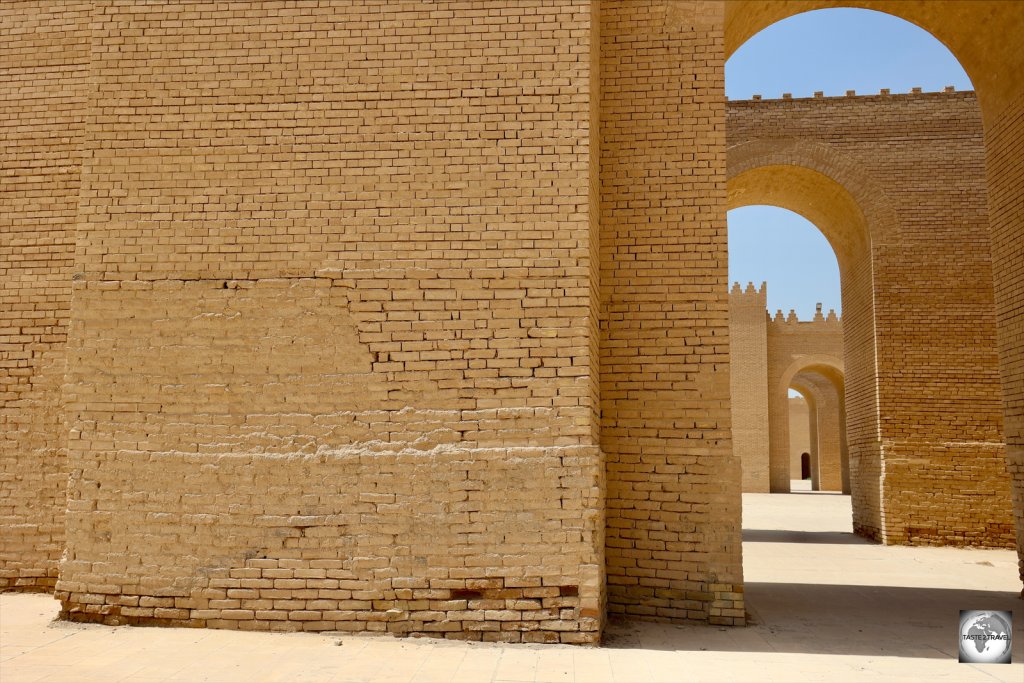 The walls of Babylon, with the original brickwork at the bottom and the modern reconstruction on top