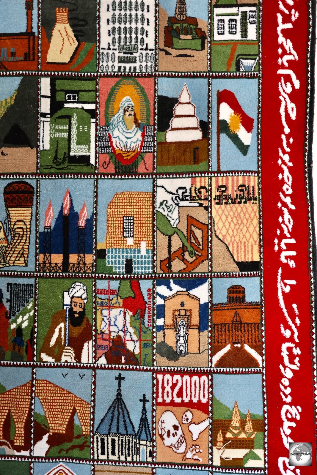 The 'Story of Iraqi Kurdistan' as illustrated on a hand-woven carpet at the Kurdish Textile Museum in Erbil.