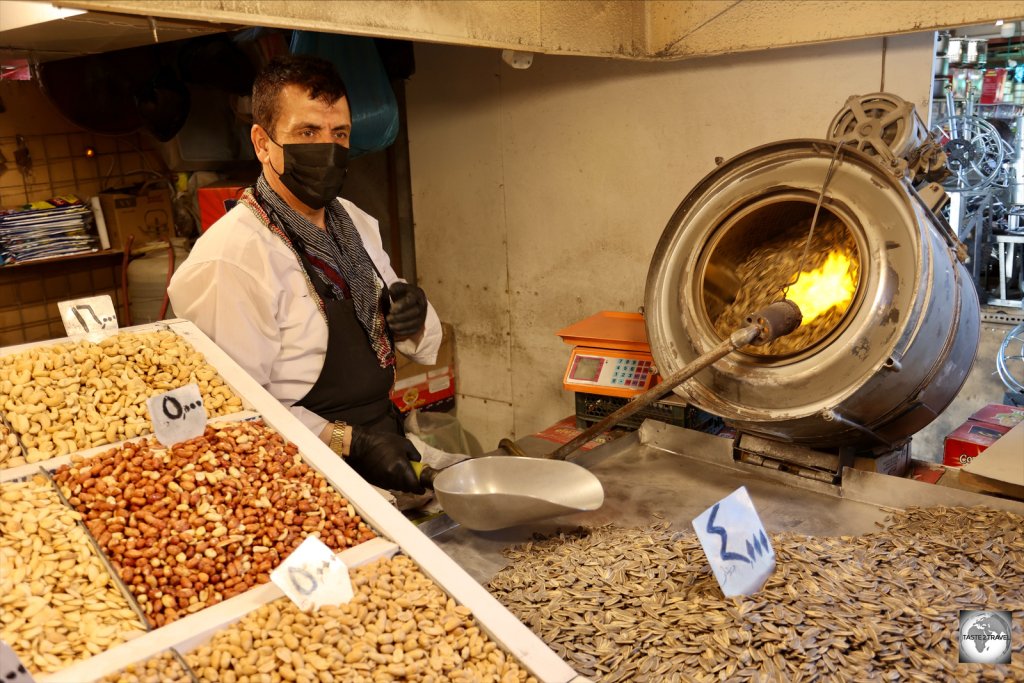 A nut roaster at the Sulaimaniyah souk.