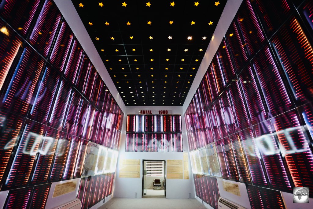 A memorial hall at the Amna Suraka Museum in Sulaimaniyah lists the names of thousands of Kurds killed during the Al-Anfal Campaign.