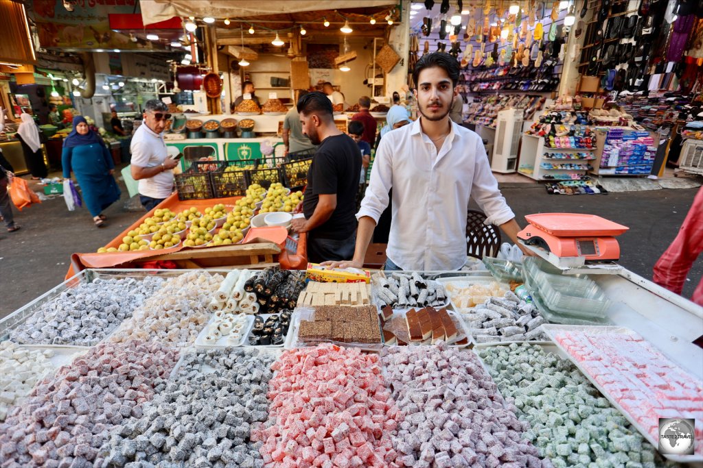 Turkish Delight seller in Sulaimaniyah souk.