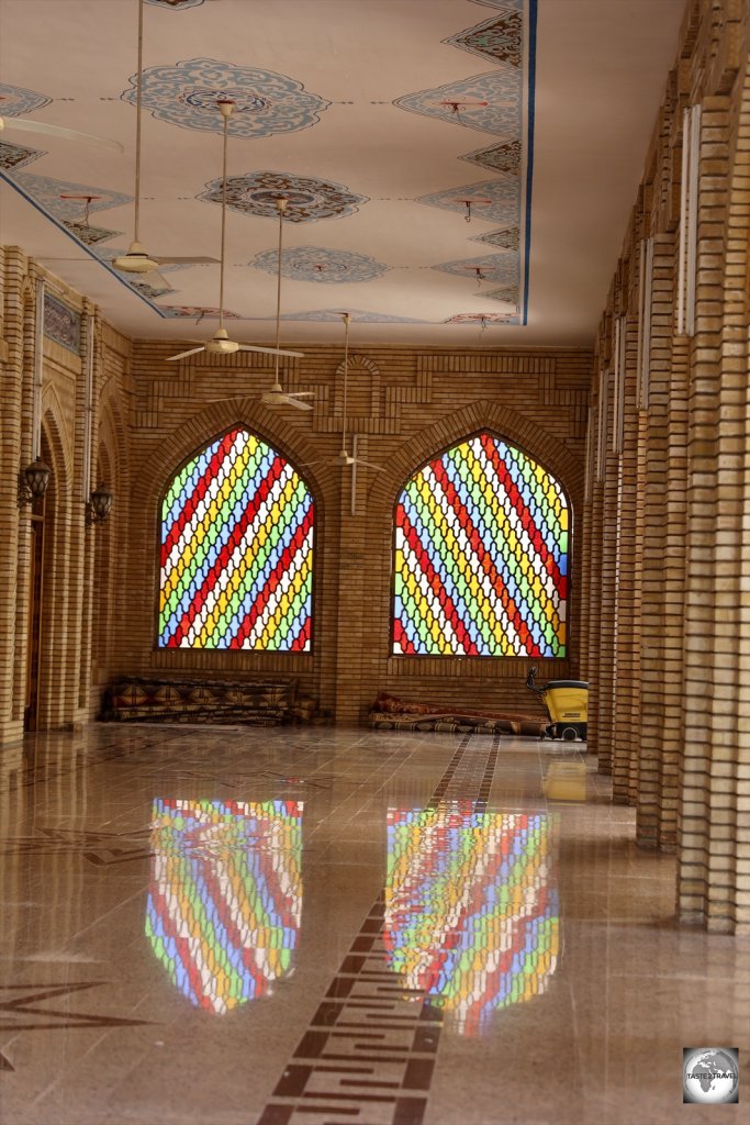 Stained-glass windows at the Jalil Khayat Mosque in Erbil.