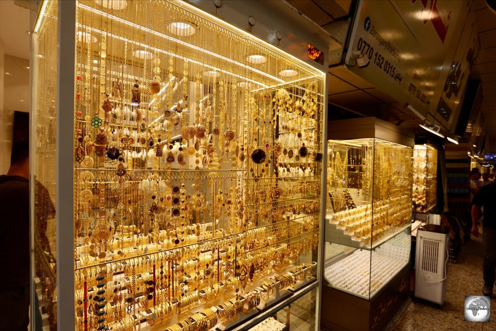 The gold market Sulaimaniyah souk is comprised of many laneways of goldsmiths.