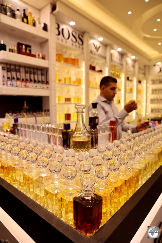 Perfume shops in Sulaimaniyah souk offer the bases for all famous perfume brands, with a 50 ml bottle costing US$10.