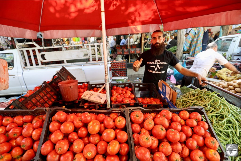 A tomato vendor in Sulaimaniyah.